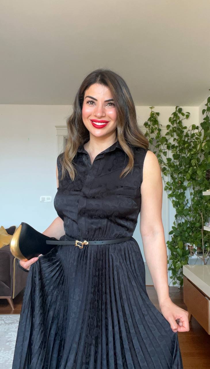 PLEATED SHIRT DRESS – BLACK