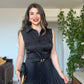 PLEATED SHIRT DRESS – BLACK
