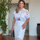 LACE DETAILED SHIRT AND PENCIL SKIRT SET – WHITE