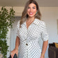 BLACK POLKA DOT BUTTON-DOWN MIDI DRESS