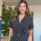 WHİTE POLKA DOT BUTTON-DOWN MIDI DRESS