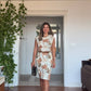 SLEEVELESS BELTED SUMMER DRESS WITH LEAF PRINT – BROWN
