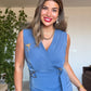 SATIN-EFFECT BELTED WRAP DRESS – BLUE