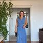 SATIN-EFFECT BELTED WRAP DRESS – BLUE