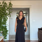 SATIN-EFFECT BELTED WRAP DRESS – BLACK