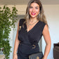 SATIN-EFFECT BELTED WRAP DRESS – BLACK