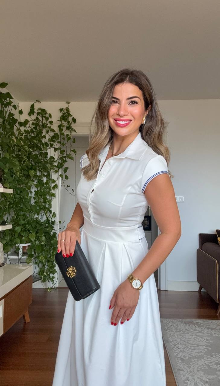 SHIRT COLLAR DRESS WITH SLEEVE DETAIL - WHITE