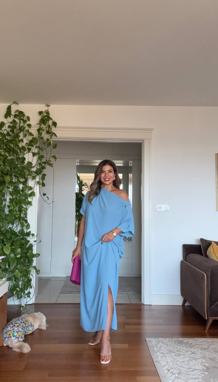 ASYMMETRICAL ONE-SHOULDER MAXI DRESS – İNDİGO