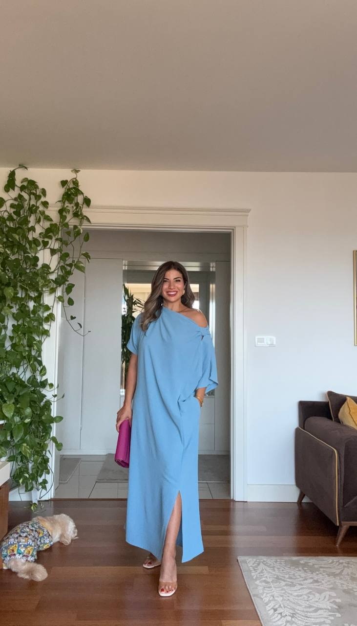 ASYMMETRICAL ONE-SHOULDER MAXI DRESS – İNDİGO