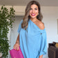 ASYMMETRICAL ONE-SHOULDER MAXI DRESS – İNDİGO