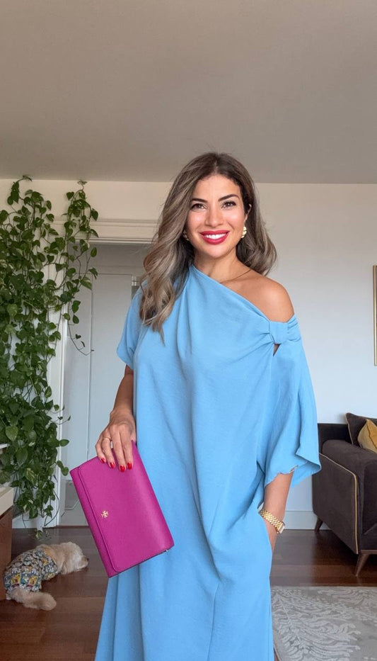 ASYMMETRICAL ONE-SHOULDER MAXI DRESS – İNDİGO