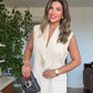 SLEEVELESS BLAZER & PALAZZO PANTS SET - BEIGE