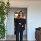 PLEATED OFF-SHOULDER BELTED SET – BLACK