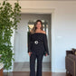 PLEATED OFF-SHOULDER BELTED SET – BLACK