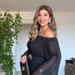 PLEATED OFF-SHOULDER BELTED SET – BLACK