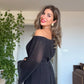 PLEATED OFF-SHOULDER BELTED SET – BLACK