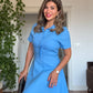 SHIRT COLLAR DETAIL SHORT SLEEVE DRESS – BLUE