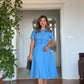 SHIRT COLLAR DETAIL SHORT SLEEVE DRESS – BLUE