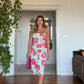 TROPICAL FLORAL STRAPPY BODYCON DRESS – MINT & FUCHSIA