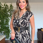 BELTED LEAF PATTERNED JUMPSUIT - BLACK