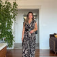BELTED LEAF PATTERNED JUMPSUIT - BLACK