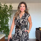 BELTED LEAF PATTERNED JUMPSUIT - BLACK