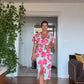 FLORAL PRINTED BELTED V-NECK MIDI DRESS – MINT & FUCHSIA