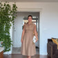 PEARL-DETAILED MIDI LINEN DRESS – CAMEL