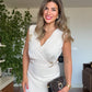 SATIN-EFFECT BELTED WRAP DRESS – BEİGE
