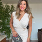 SATIN-EFFECT BELTED WRAP DRESS – BEİGE