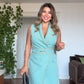 WRAP DRESS WITH CHAIN DETAILS - AQUA GREEN