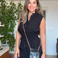 SLEEVELESS JUMPSUIT SET WITH GOLD BUTTON DETAILS – BLACK