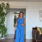 SLEEVELESS BUTTONED LINEN SET – COBALT BLUE