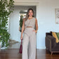 SLEEVELESS BUTTONED LINEN SET – MİNK