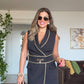 WRAP DRESS WITH CHAIN DETAILS - BLACK
