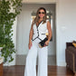 BUTTON DETAIL CONTRAST TRIM ELEGANT SUIT - WHİTE