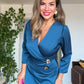 GOLD BUTTON DETAIL WRAP DRESS – GREEN