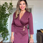 GOLD BUTTON DETAIL WRAP DRESS – PLUM