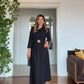 DRAPED BROOCH DETAIL LONG DRESS - BLACK