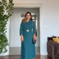 DRAPED BROOCH DETAIL LONG DRESS - EMERALD GREEN