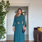 DRAPED BROOCH DETAIL LONG DRESS - EMERALD GREEN