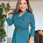DRAPED BROOCH DETAIL LONG DRESS - EMERALD GREEN
