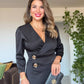 GOLD BUTTON DETAIL WRAP DRESS – BLACK