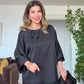 SATIN LOOK SET WITH FLORAL DETAIL - BLACK