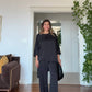 SATIN LOOK SET WITH FLORAL DETAIL - BLACK