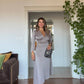 GOLD BUTTON DETAIL WRAP DRESS – MİNK