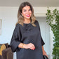 SATIN LOOK SET WITH FLORAL DETAIL - BLACK