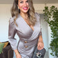 GOLD BUTTON DETAIL WRAP DRESS – MİNK