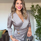 GOLD BUTTON DETAIL WRAP DRESS – MİNK