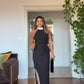 SPARKLING NECKLINE AND SLIT DETAIL EVENING DRESS - BLACK
